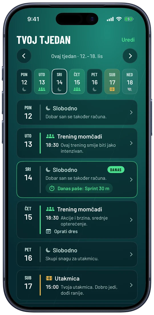 Gearstack FC na iPhoneu: tjedni plan s treningom momčadi u utorak i četvrtak i utakmicom u subotu.