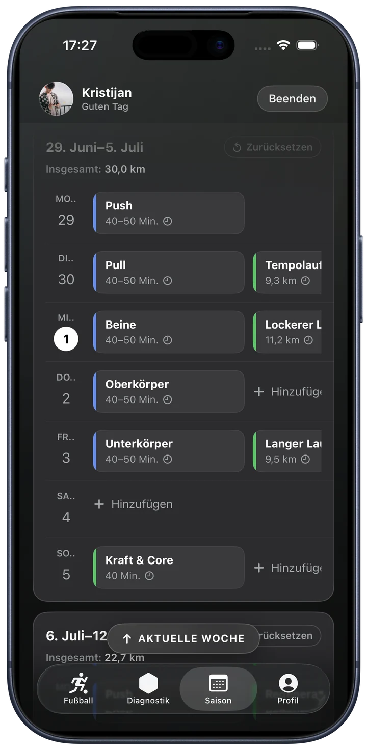 Saison-Verlauf in der Gearstack-App