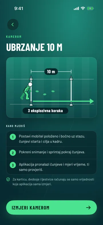 Gearstack FC na iPhoneu: odabir prvog testa, s preporukom za ubrzanje na 10 m.